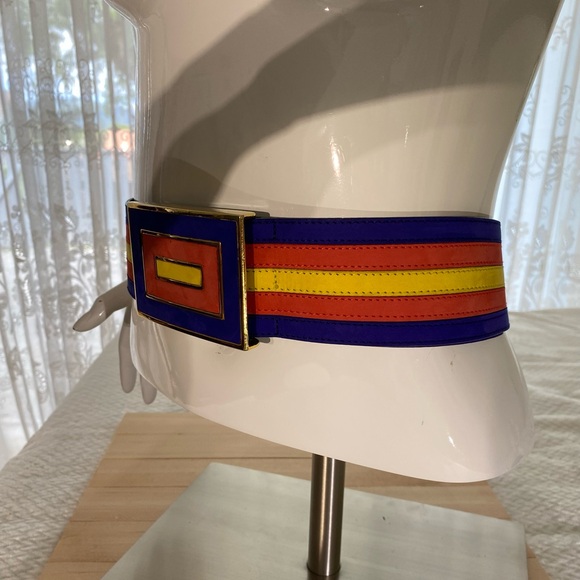 ESCADA - Vintage - Adjustable (XS to L) Red Blue Yellow Striped Belt - Picture 4 of 14